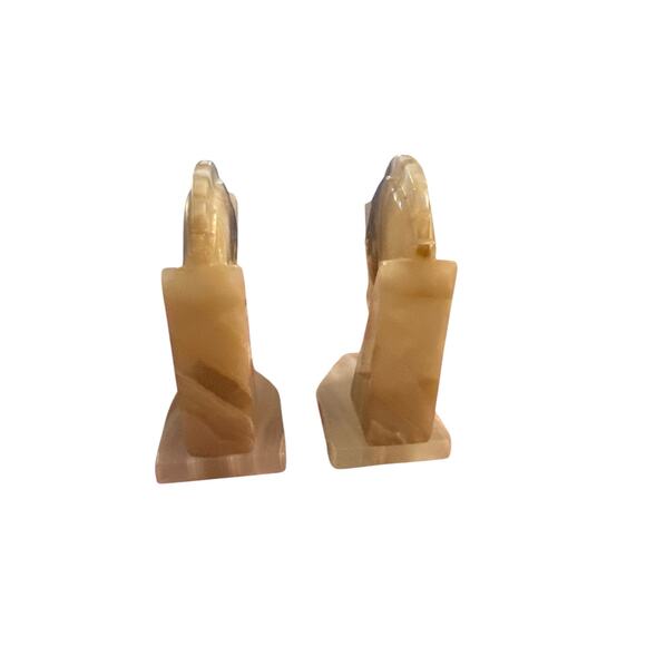 Pair Set 2 Onyx Alabaster Carved Stone Horse Bookends Book Ends Library Decor - Picture 6 of 7